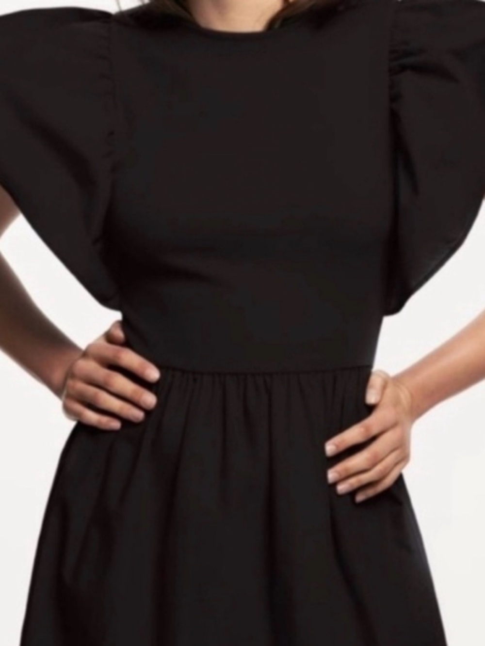 Zara Black Midi Dress with Dramatic Puff Sleeves